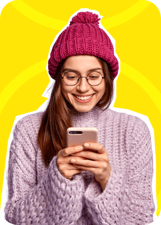 Excited young woman with red beanie enjoying the various benefits of Video Match 